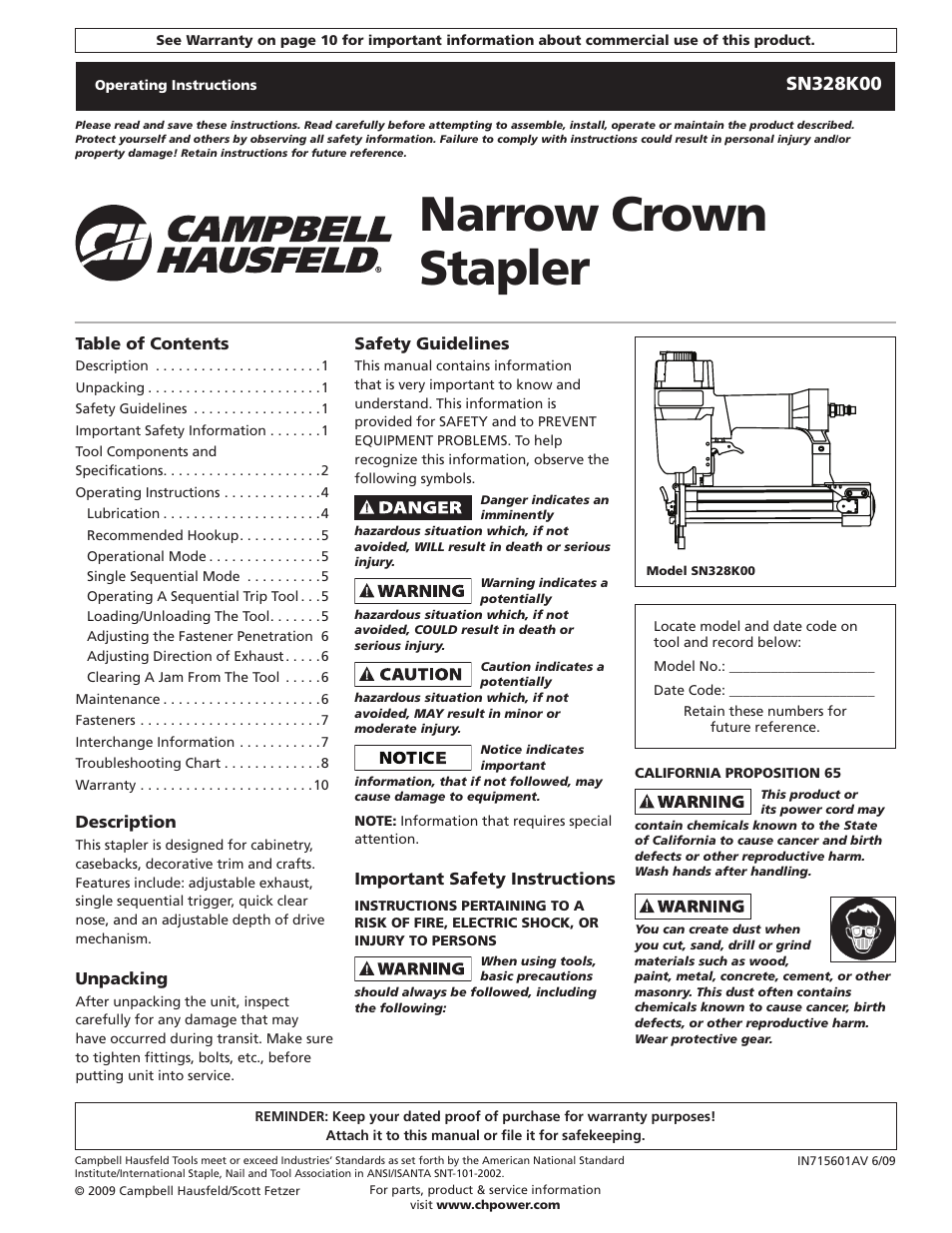 Campbell Hausfeld IN715601AV User Manual | 32 pages