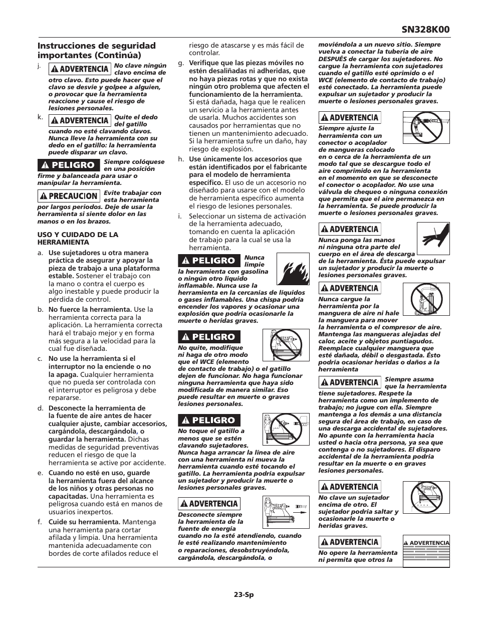 Instrucciones de seguridad importantes (continúa) | Campbell Hausfeld IN715601AV User Manual | Page 23 / 32