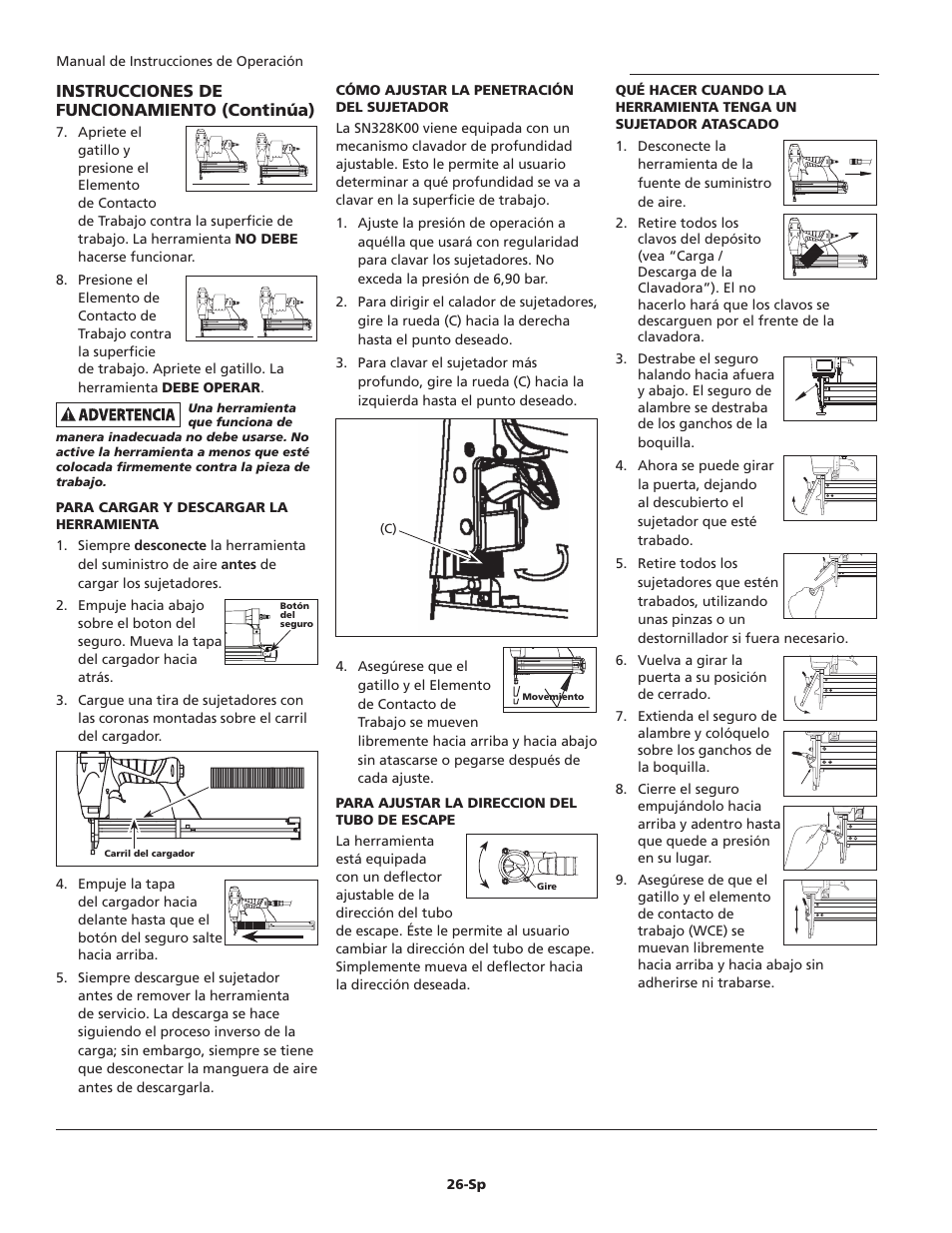 Instrucciones de funcionamiento (continúa) | Campbell Hausfeld IN715601AV User Manual | Page 26 / 32