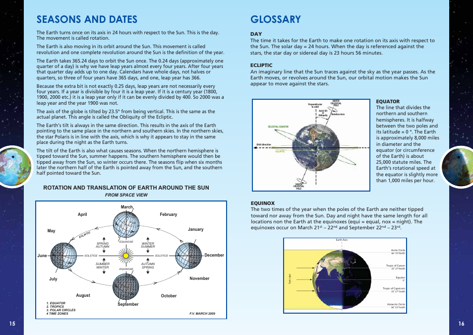 Seasons and dates, Glossary | Elenco Night’n Day® User Manual | Page 9 / 10