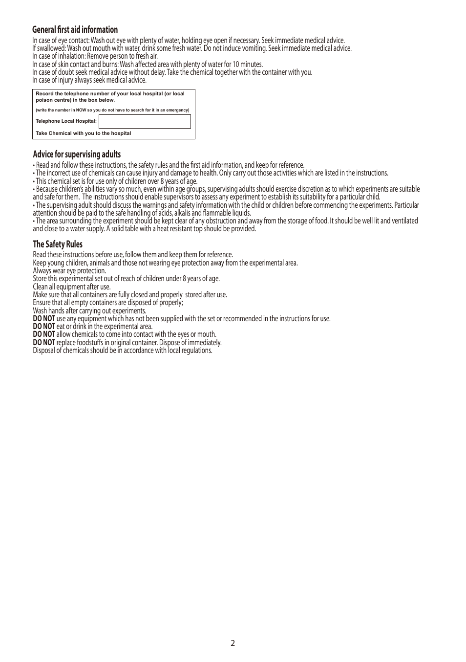 General first aid information, Advice for supervising adults, The safety rules | Elenco Water Filtration Kit User Manual | Page 3 / 8