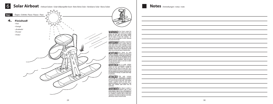 6l_el315_p29-30, Solar airboat, Warning | Avertissement, Achtung, Advertencia, Atenção, Avvertimento, Finished | Elenco 6-in-1 Solar Kit User Manual | Page 17 / 18