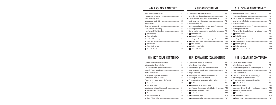 6l_el315_p0content, 6 in 1 solar kit content | Elenco 6-in-1 Solar Kit User Manual | Page 2 / 18