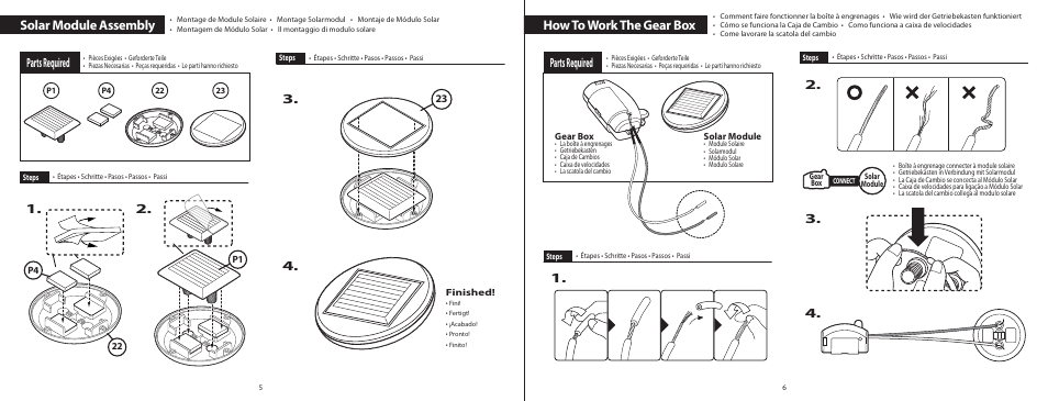 6l_el315_p05-6, Solar module assembly, How to work the gear box | Parts required | Elenco 6-in-1 Solar Kit User Manual | Page 5 / 18