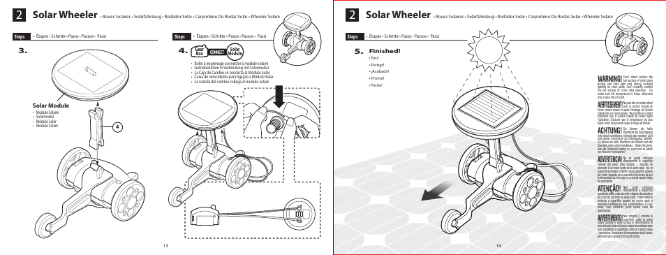 6l_el315_p13-14, Solar wheeler, Warning | Avertissement, Achtung, Advertencia, Atenção, Avvertimento | Elenco 6-in-1 Solar Kit User Manual | Page 9 / 18