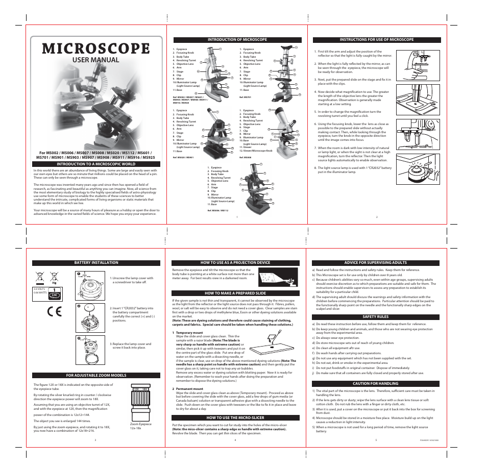 Elenco 100x-750x Zoom Microscope Set User Manual | 1 page
