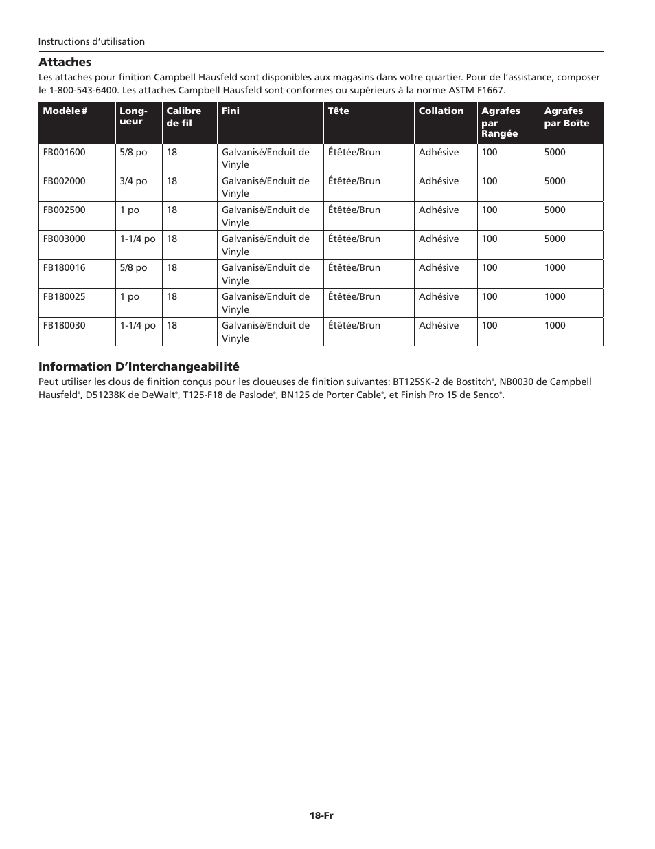 Attaches, Information d’interchangeabilité | Campbell Hausfeld NB003008 User Manual | Page 18 / 32