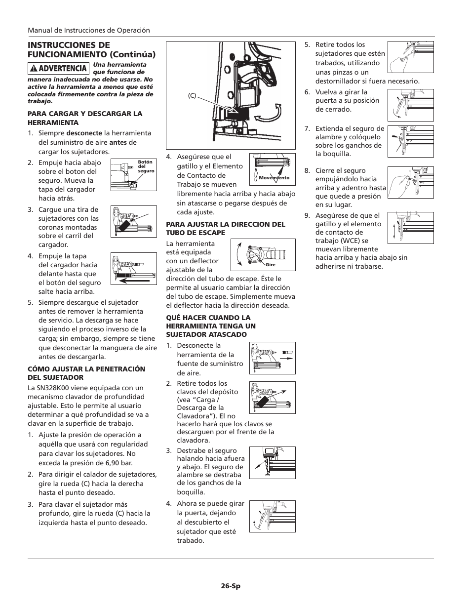 Instrucciones de funcionamiento (continúa) | Campbell Hausfeld NB003008 User Manual | Page 26 / 32