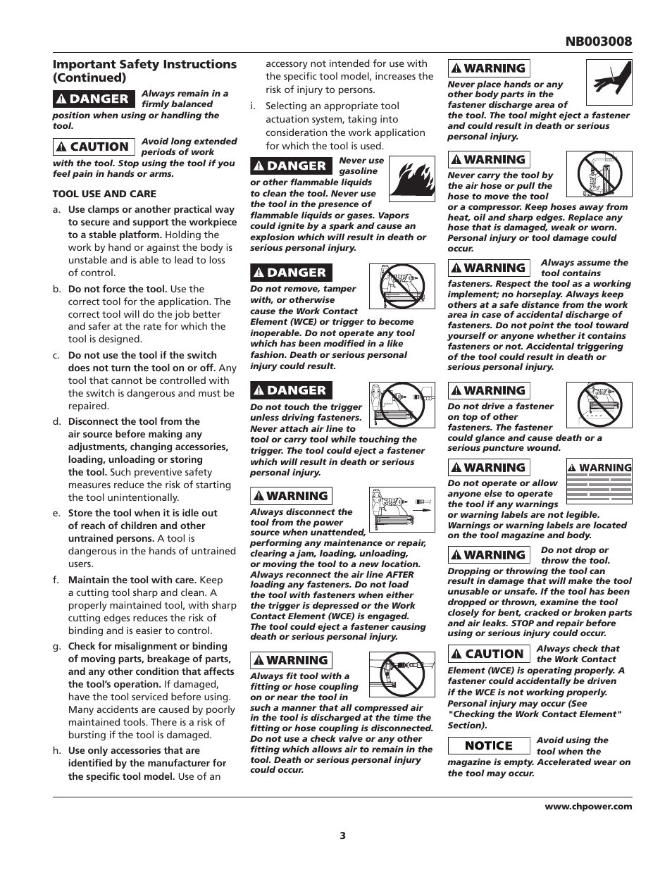 Important safety instructions (continued) | Campbell Hausfeld NB003008 User Manual | Page 3 / 32