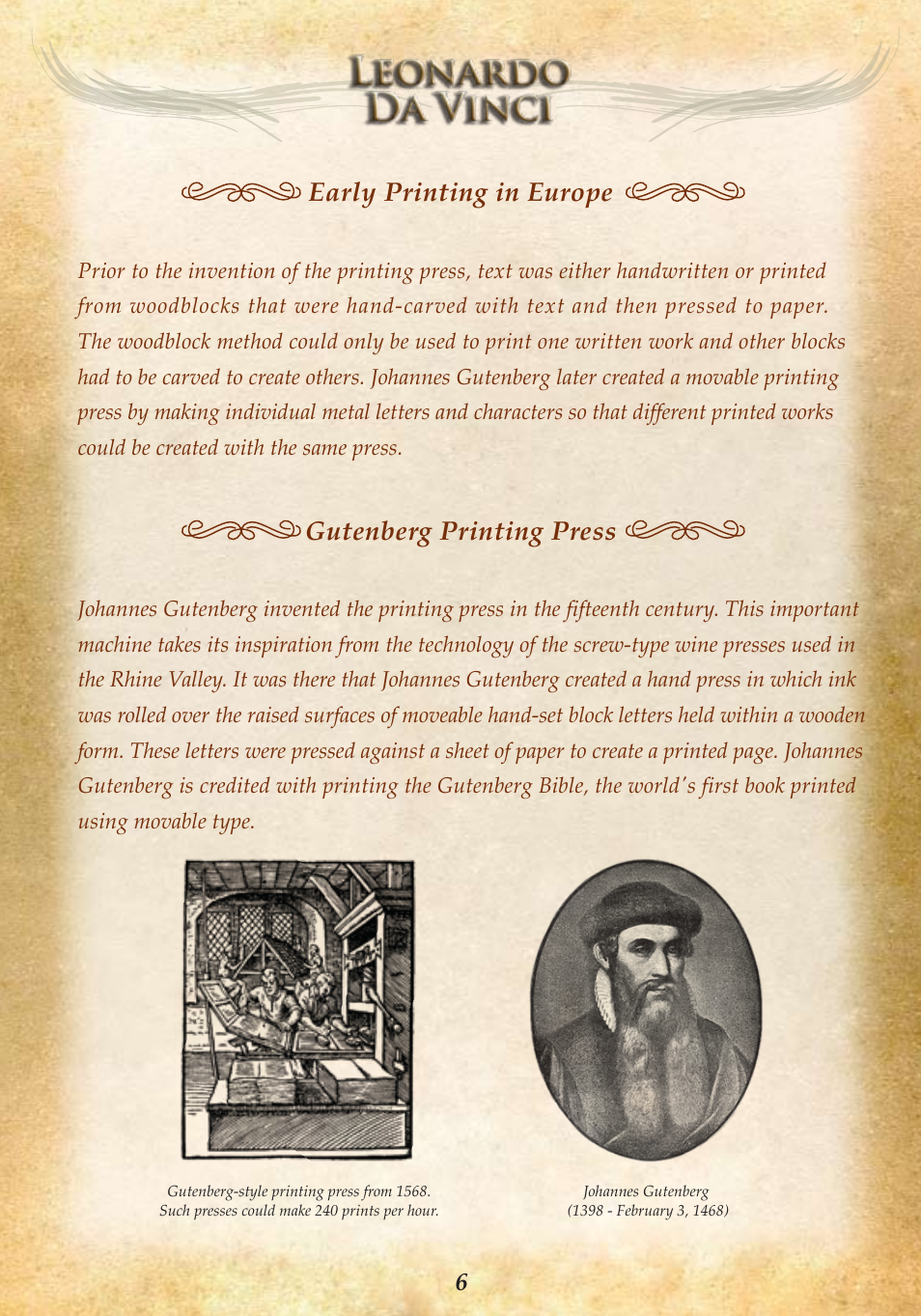 Early printing in europe, Gutenberg printing press | Elenco Printing Press User Manual | Page 8 / 24