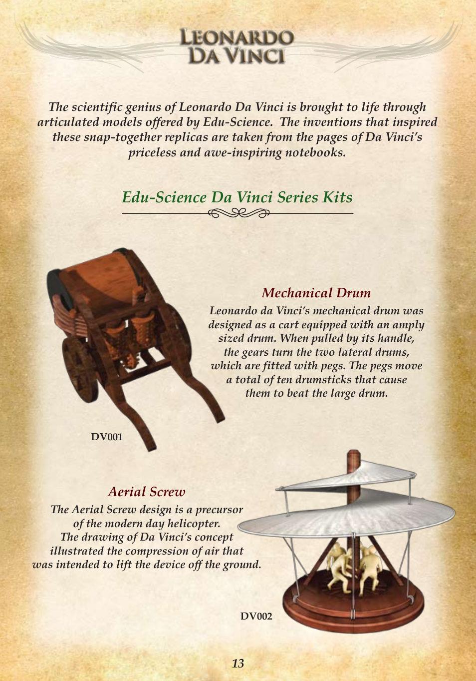 Edu-science da vinci series kits, Aerial screw, Mechanical drum | Elenco MultiBarrel Cannon User Manual | Page 15 / 20