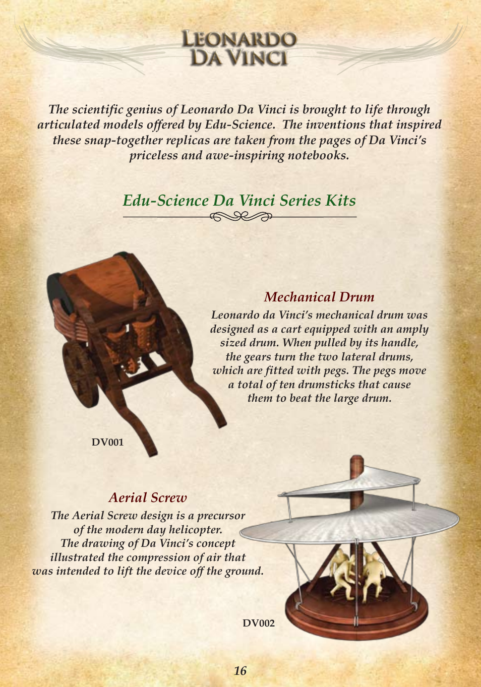 Edu-science da vinci series kits, Aerial screw, Mechanical drum | Elenco Armored Car User Manual | Page 18 / 24