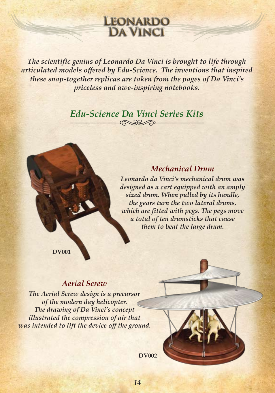 Edu-science da vinci series kits, Aerial screw, Mechanical drum | Elenco Paddleboat User Manual | Page 16 / 20