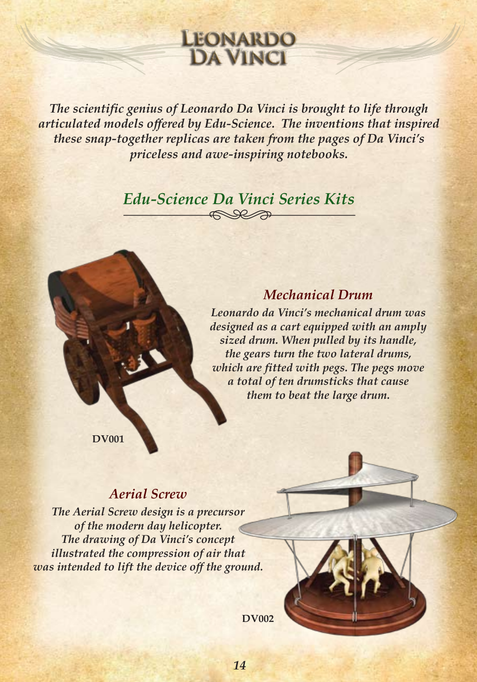 Edu-science da vinci series kits, Aerial screw, Mechanical drum | Elenco SelfPropelled Cart User Manual | Page 16 / 20