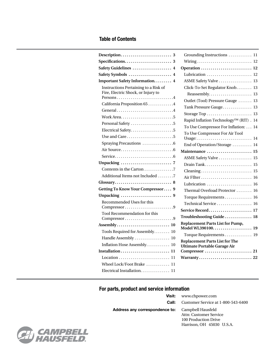 Campbell Hausfeld WL6700 Series User Manual | Page 2 / 68