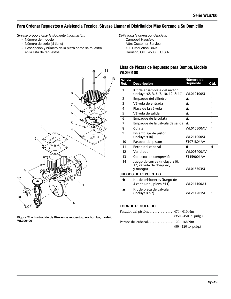 Torque requerido | Campbell Hausfeld WL6700 Series User Manual | Page 63 / 68