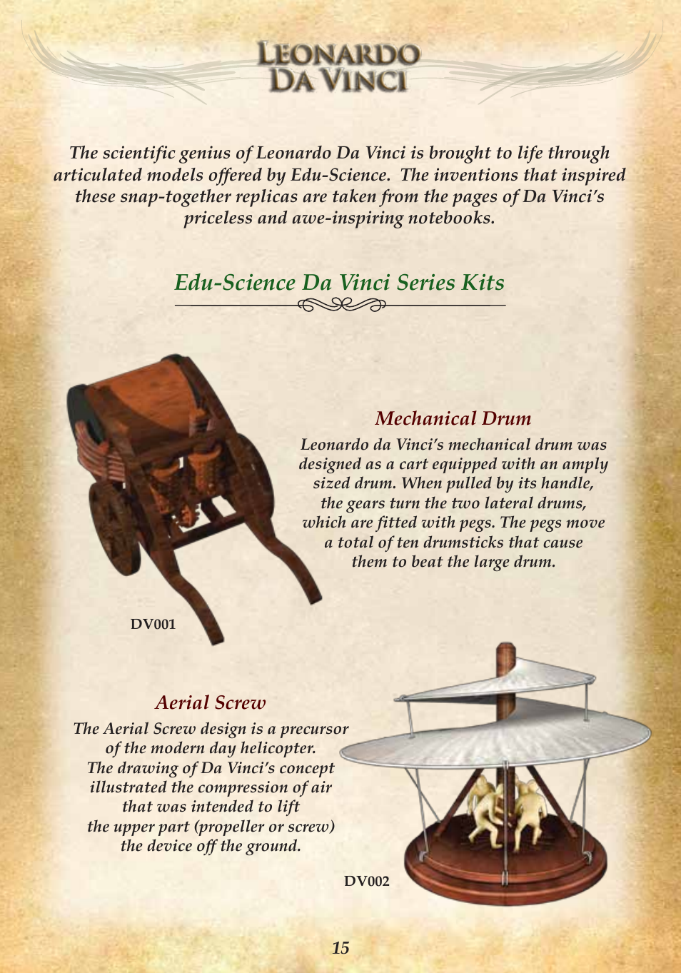 Edu-science da vinci series kits, Aerial screw, Mechanical drum | Elenco Great Kite User Manual | Page 17 / 24