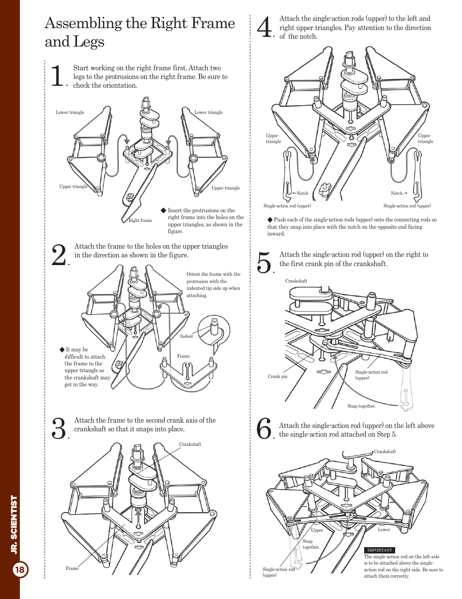 Assembling the right frame and legs | Elenco Rhinoceros Mini-Beest Kit User Manual | Page 18 / 24