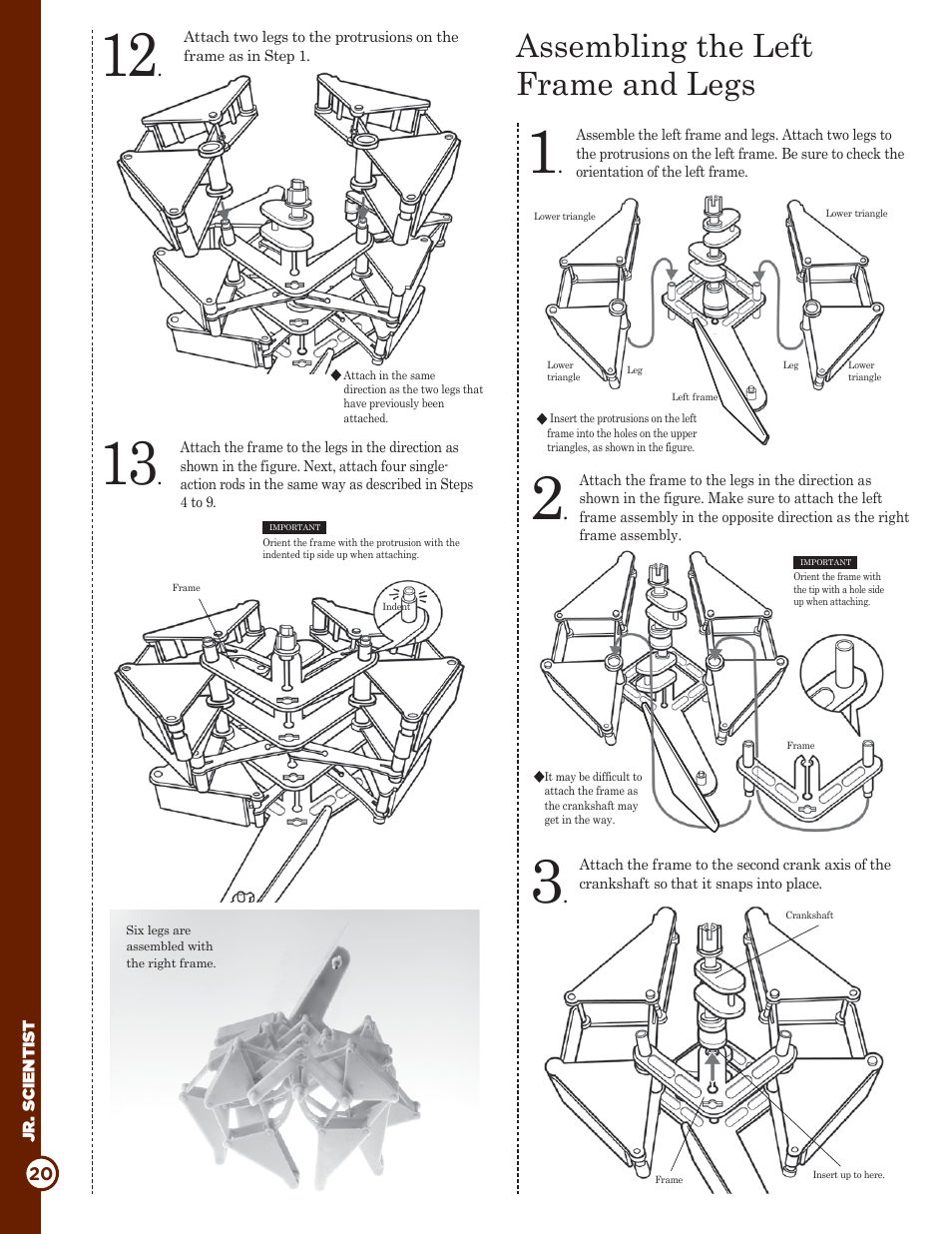 Assembling the left frame and legs | Elenco Rhinoceros Mini-Beest Kit User Manual | Page 20 / 24