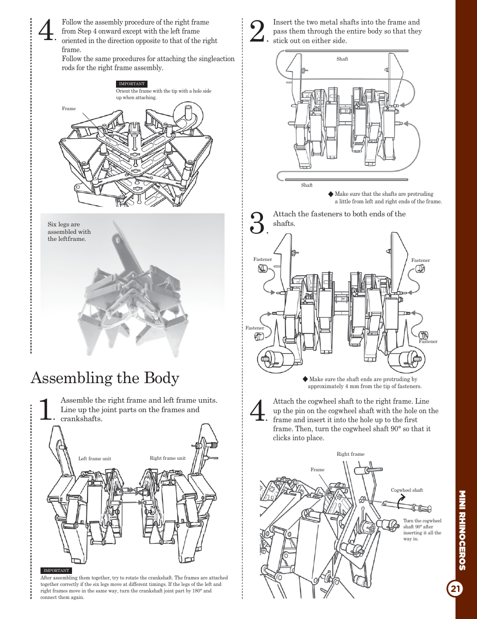 Assembling the body | Elenco Rhinoceros Mini-Beest Kit User Manual | Page 21 / 24