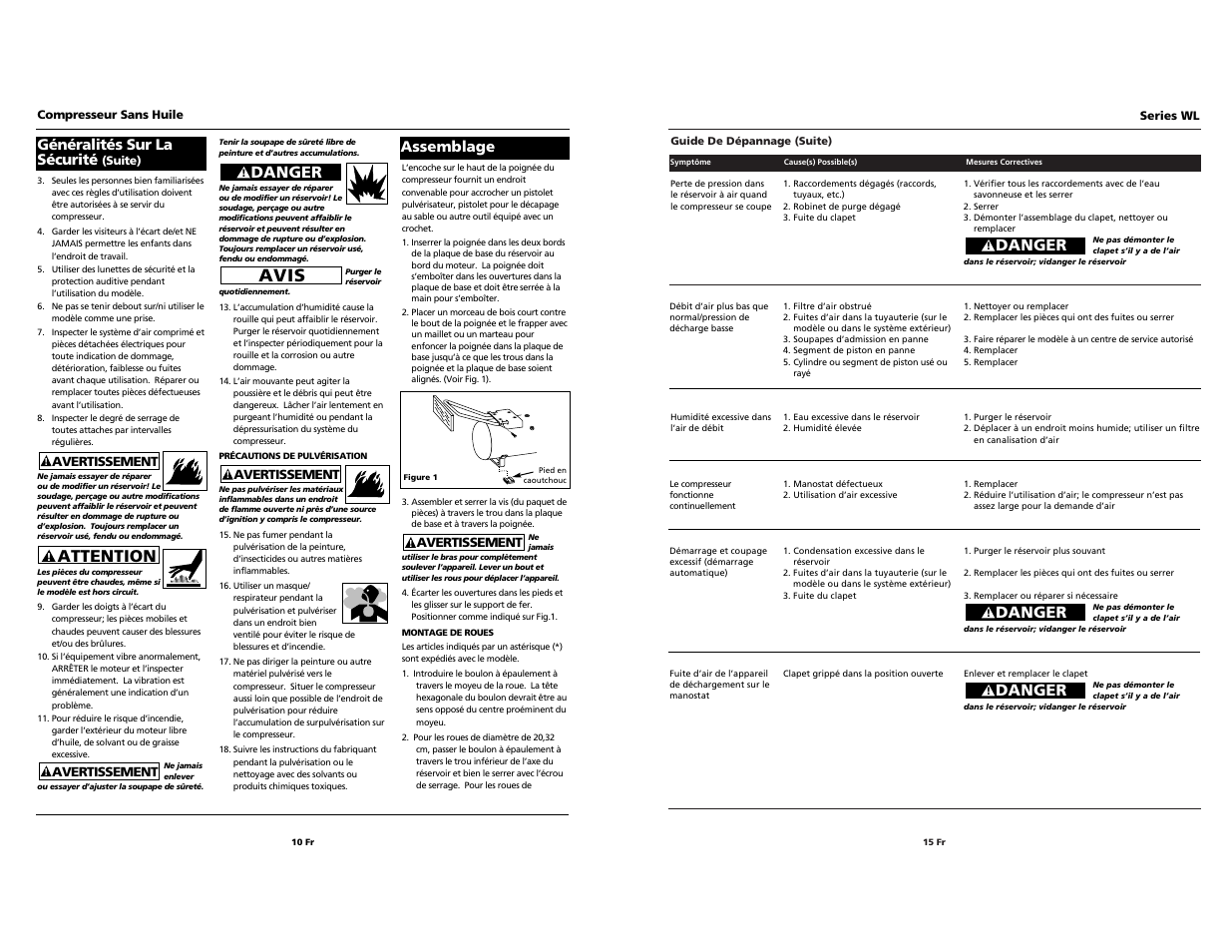 Attention, Avis, Danger | Généralités sur la sécurité, Assemblage | Campbell Hausfeld IN203203AV 11/00 User Manual | Page 10 / 12