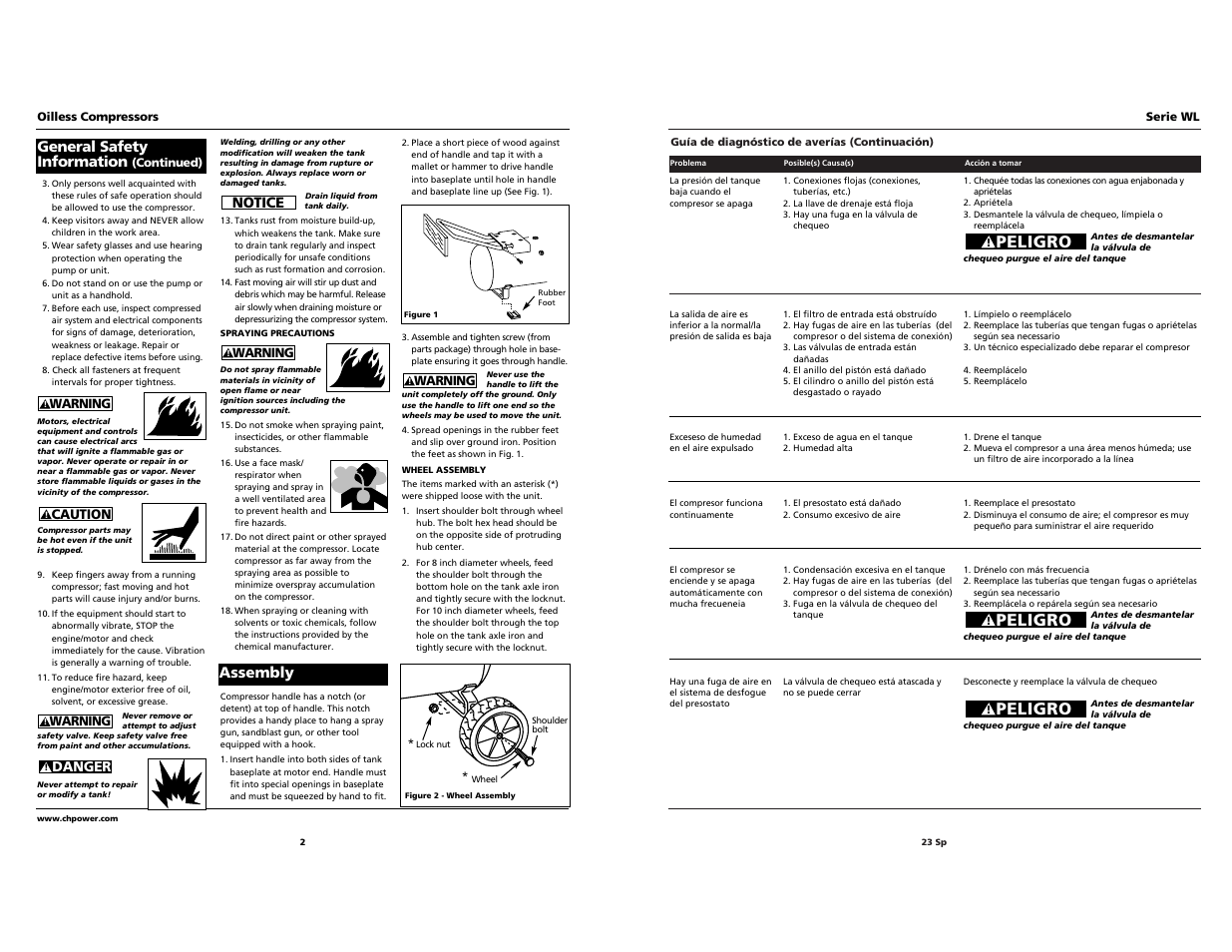 Peligro, Notice, General safety information | Assembly | Campbell Hausfeld IN203203AV 11/00 User Manual | Page 2 / 12