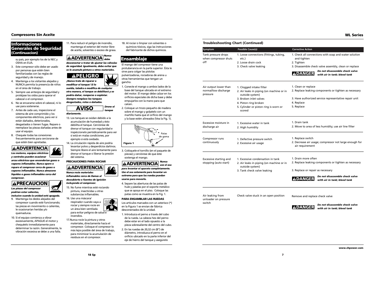 Aviso, Peligro, Precaucion | Advertencia, Ensamblaje | Campbell Hausfeld IN203203AV 11/00 User Manual | Page 7 / 12