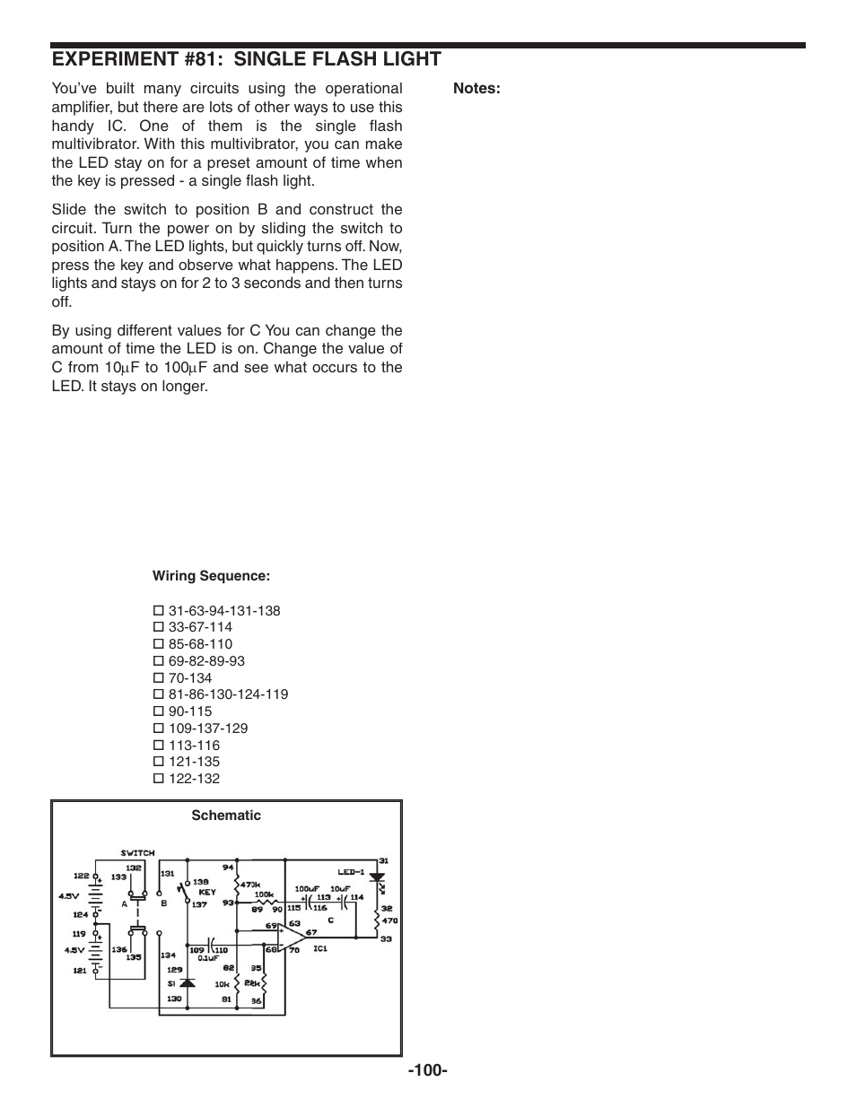 Experiment #81: single flash light | Elenco 130-in-1 Electronics Playground User Manual | Page 100 / 160
