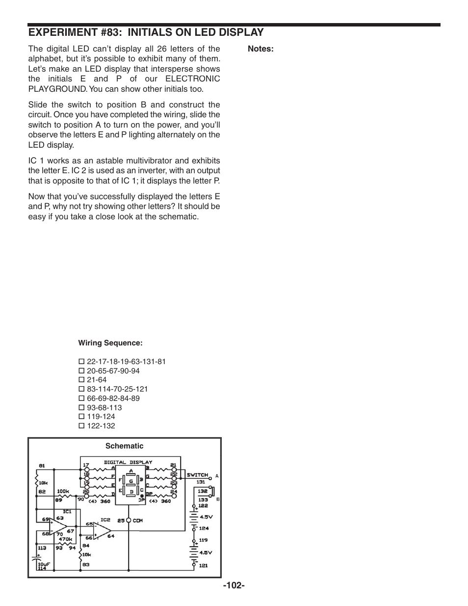 Experiment #83: initials on led display | Elenco 130-in-1 Electronics Playground User Manual | Page 102 / 160