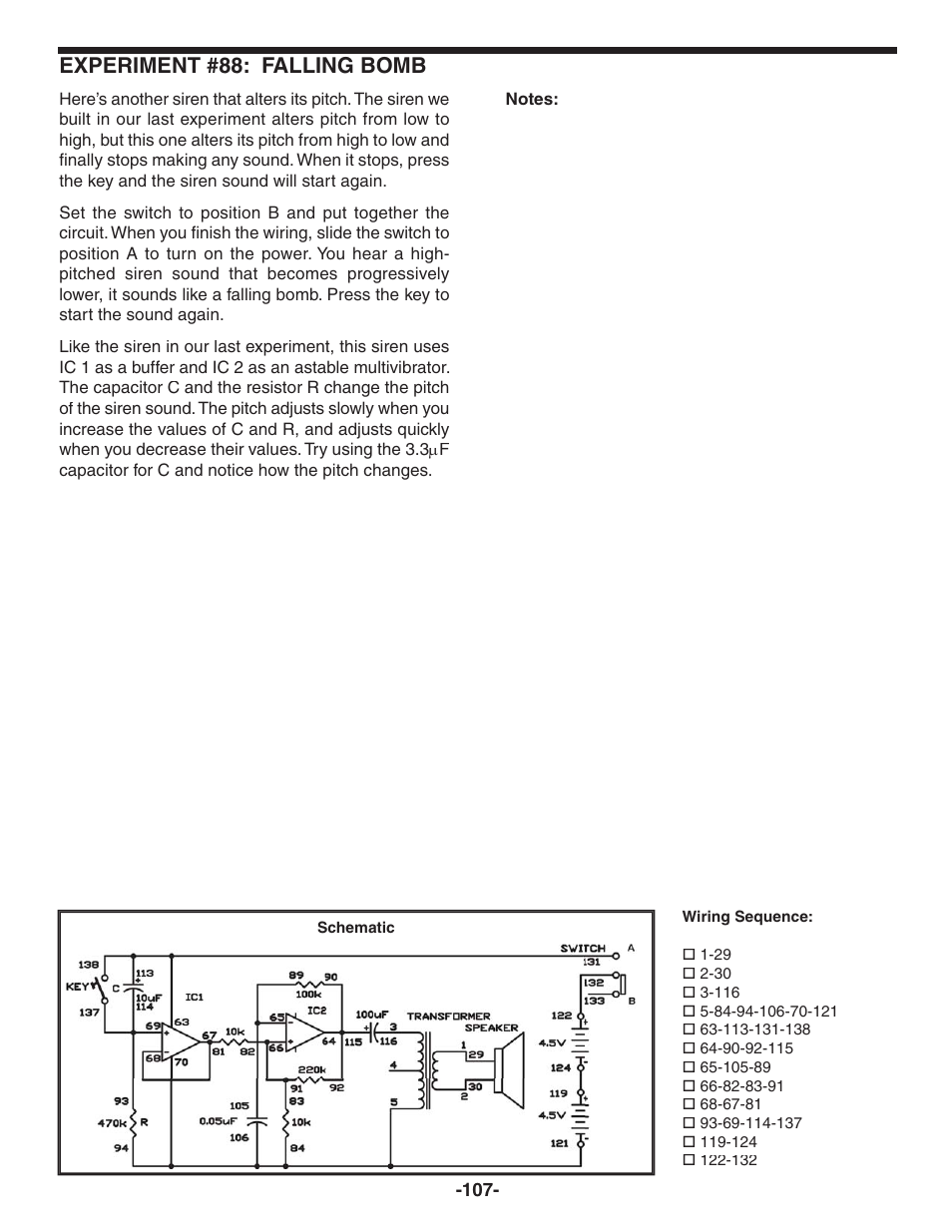 Experiment #88: falling bomb | Elenco 130-in-1 Electronics Playground User Manual | Page 107 / 160