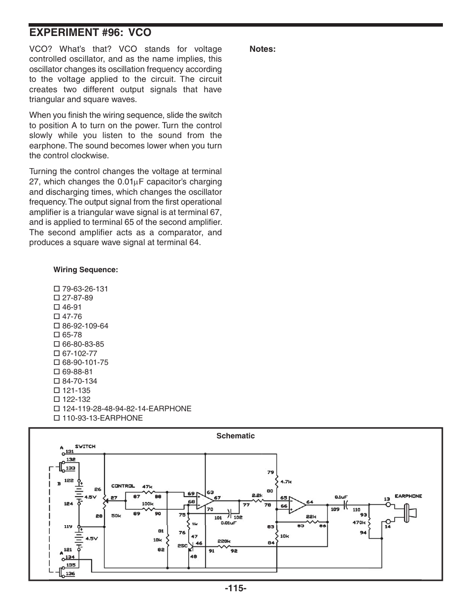 Experiment #96: vco | Elenco 130-in-1 Electronics Playground User Manual | Page 115 / 160