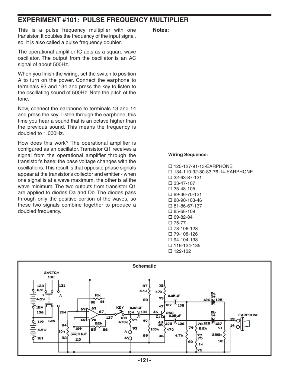 Experiment #101: pulse frequency multiplier | Elenco 130-in-1 Electronics Playground User Manual | Page 121 / 160