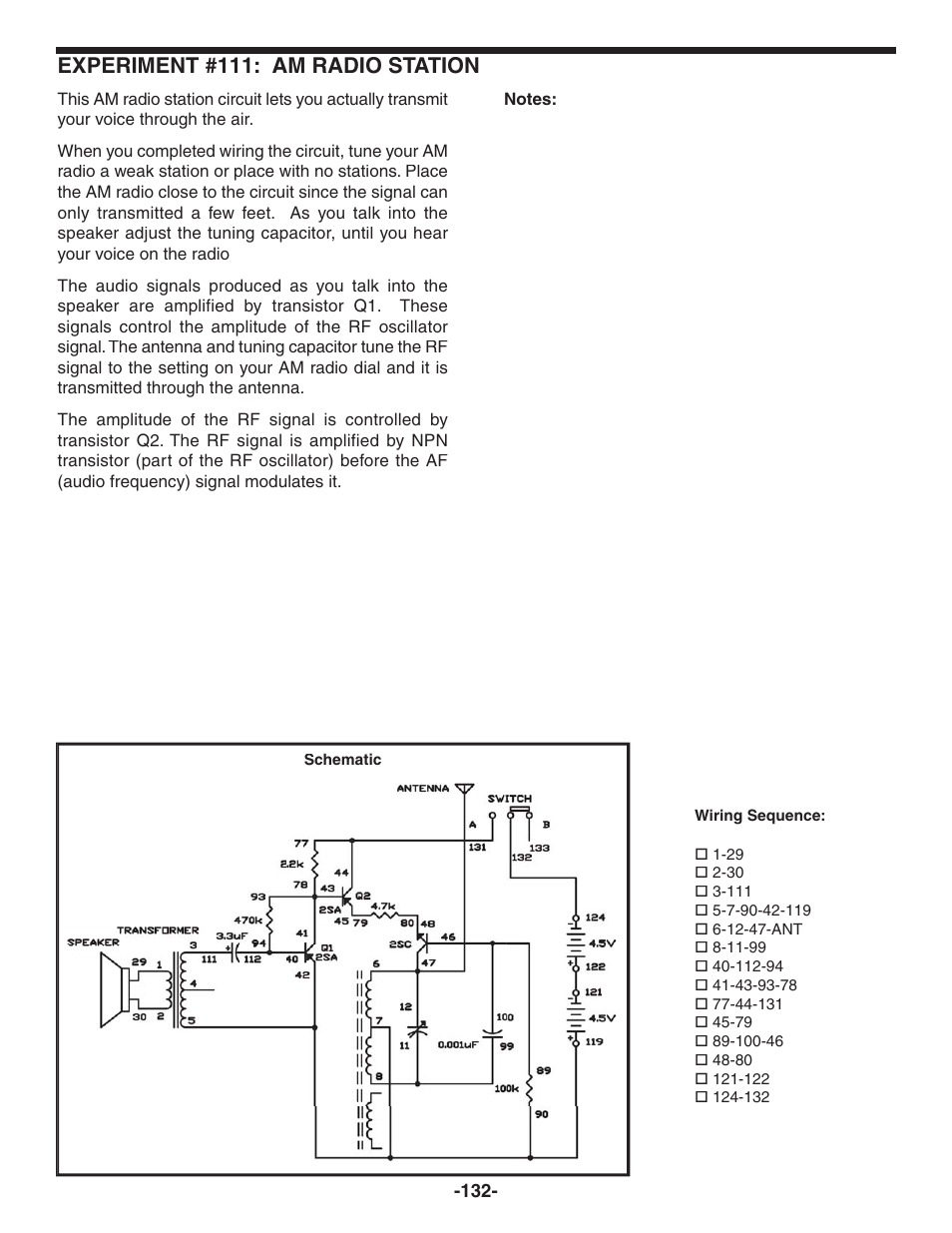 Experiment #111: am radio station | Elenco 130-in-1 Electronics Playground User Manual | Page 132 / 160
