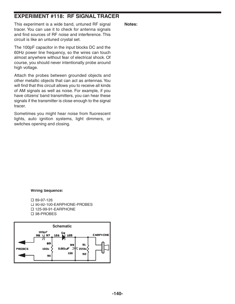 Experiment #118: rf signal tracer | Elenco 130-in-1 Electronics Playground User Manual | Page 140 / 160