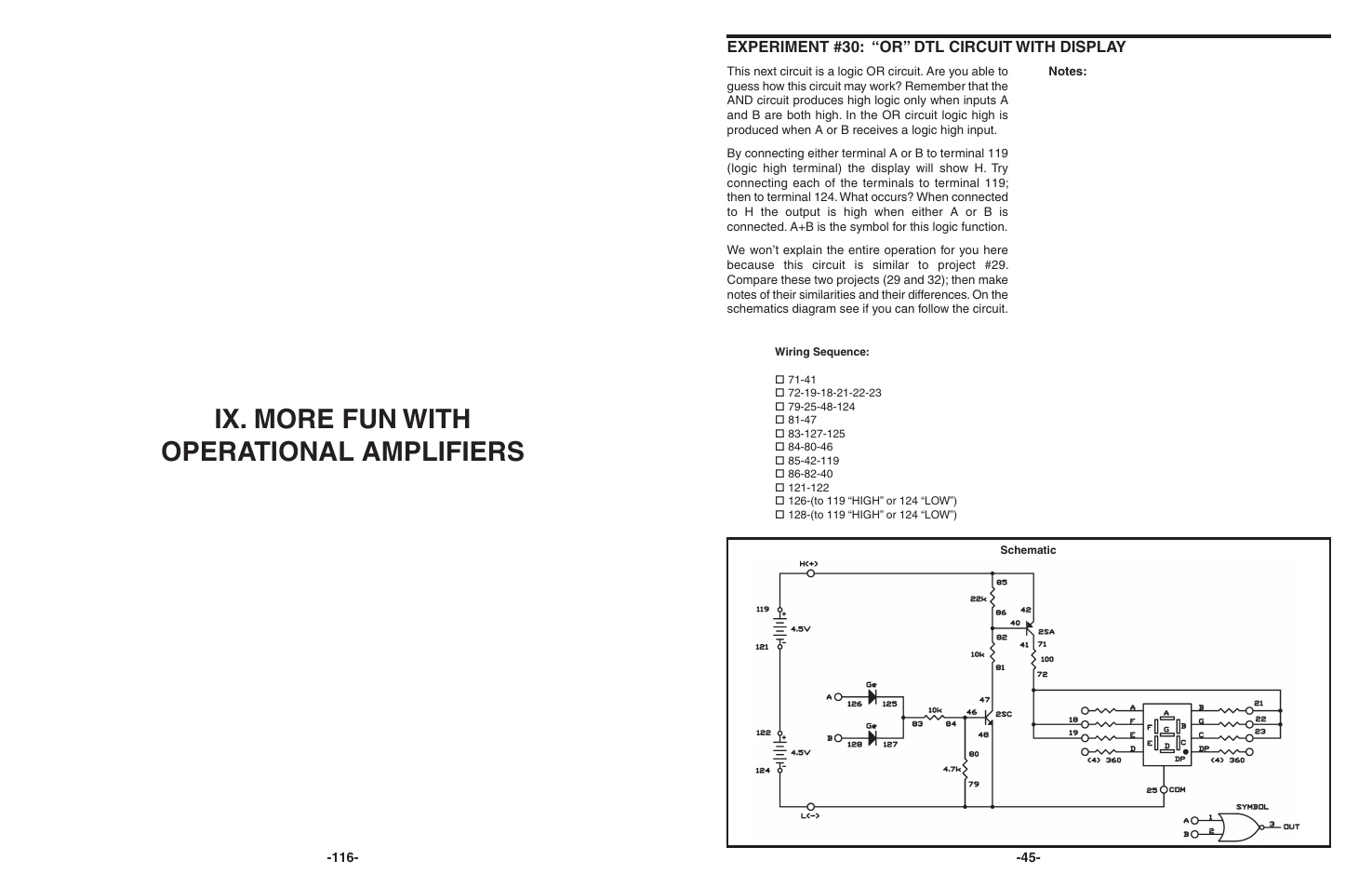 Ix. more fun with operational amplifiers | Elenco 130-in-1 Electronics Playground User Manual | Page 45 / 160