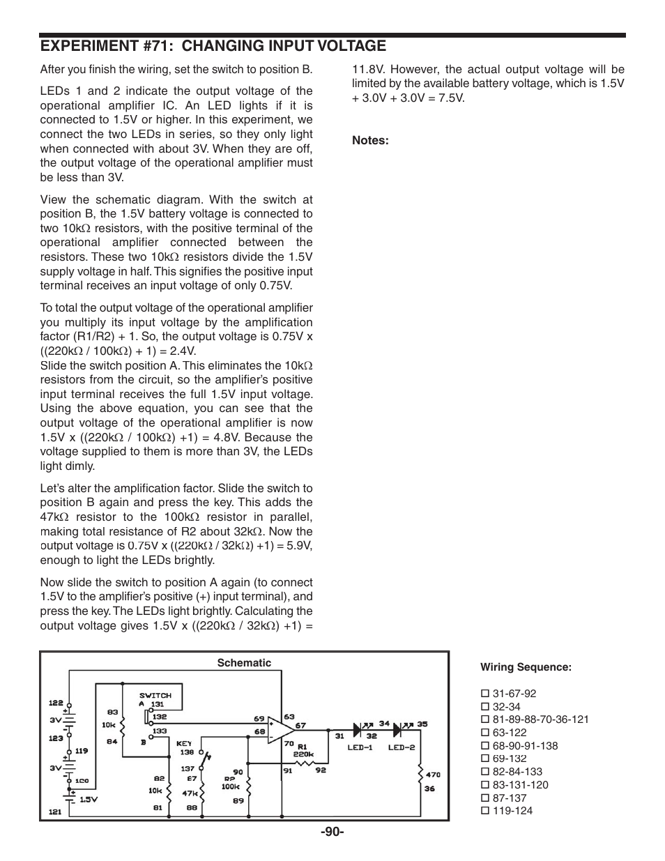 Experiment #71: changing input voltage | Elenco 130-in-1 Electronics Playground User Manual | Page 90 / 160