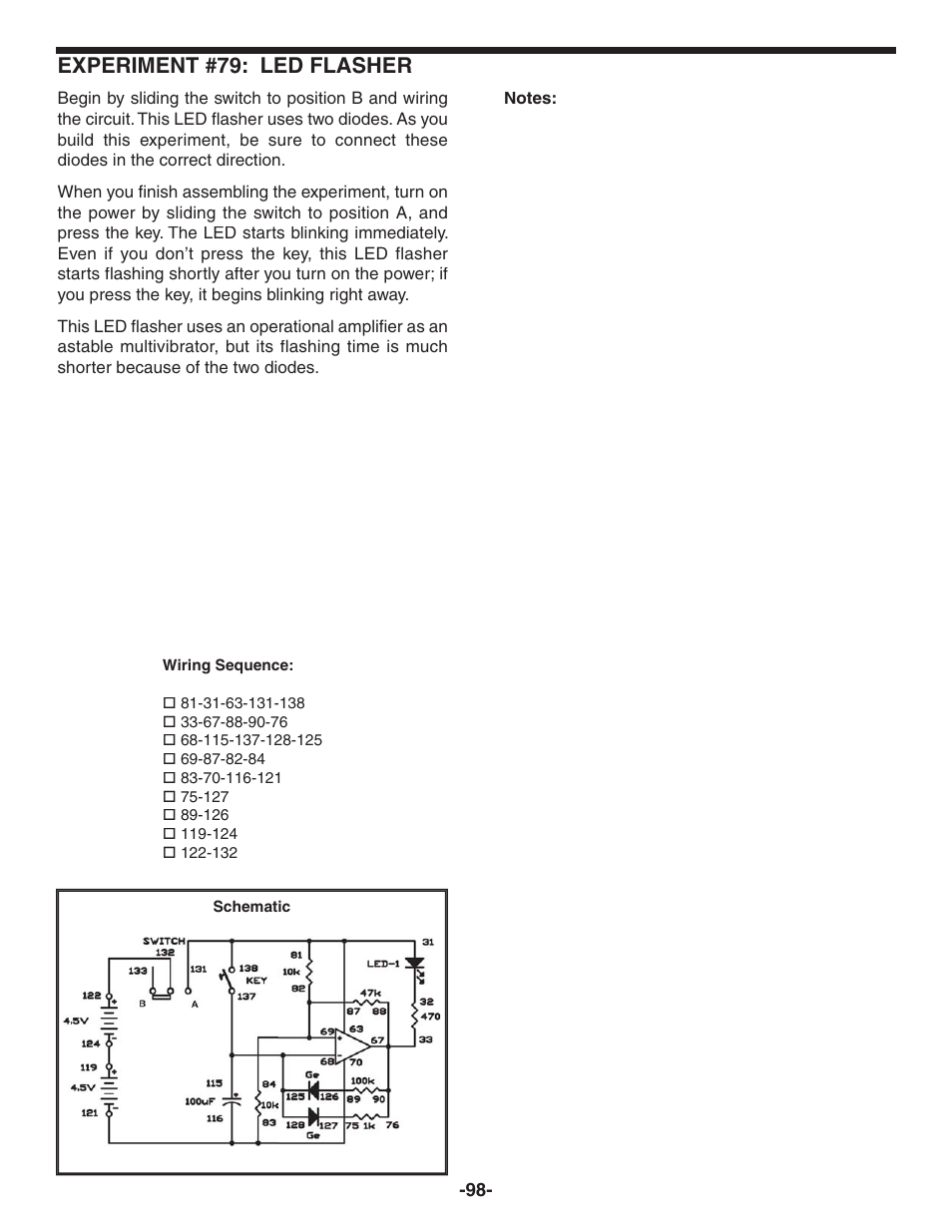 Experiment #79: led flasher | Elenco 130-in-1 Electronics Playground User Manual | Page 98 / 160