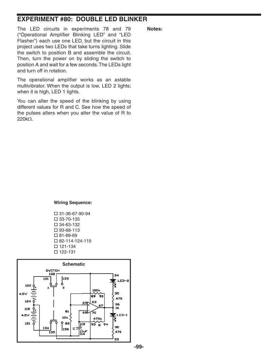 Experiment #80: double led blinker | Elenco 130-in-1 Electronics Playground User Manual | Page 99 / 160