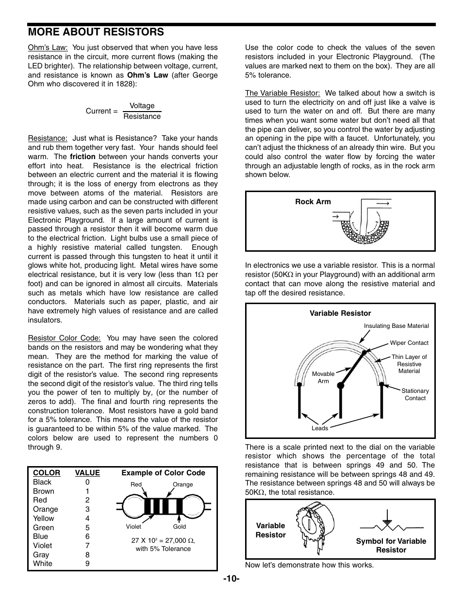 More about resistors | Elenco Electronic Playground 50-in-1 Experiments User Manual | Page 10 / 72