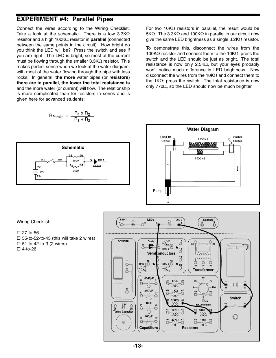 Experiment #4: parallel pipes | Elenco Electronic Playground 50-in-1 Experiments User Manual | Page 13 / 72