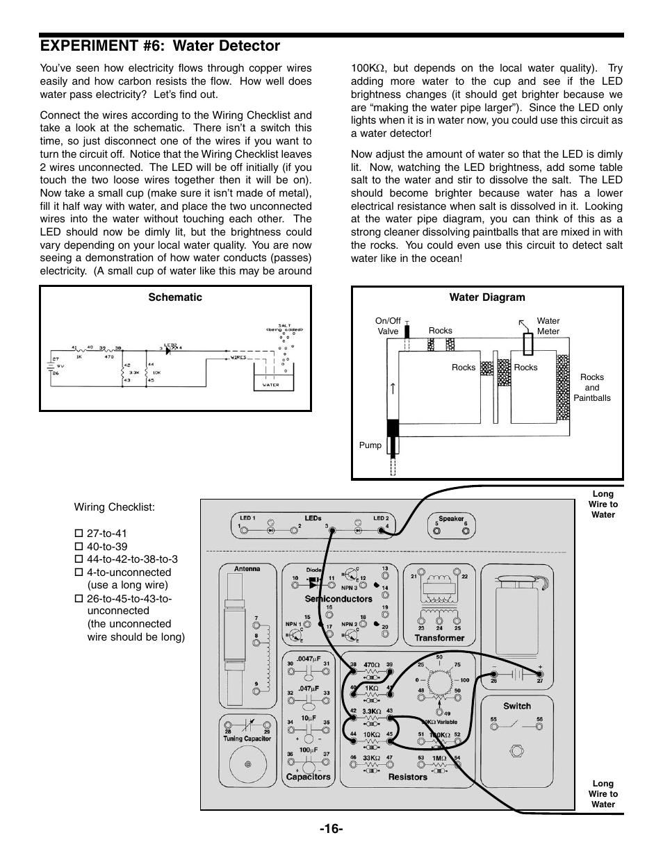 Experiment #6: water detector | Elenco Electronic Playground 50-in-1 Experiments User Manual | Page 16 / 72