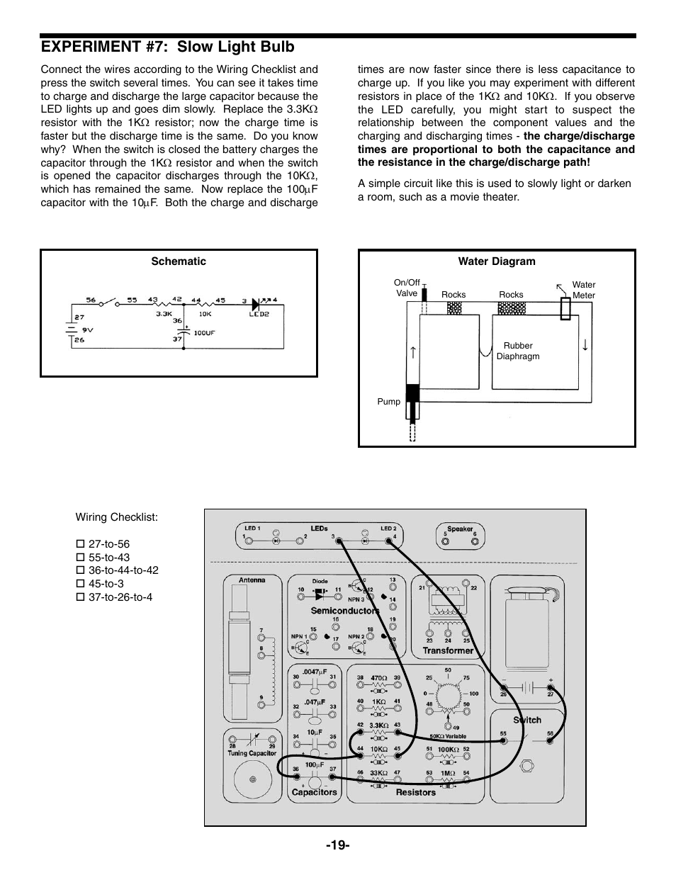 Experiment #7: slow light bulb | Elenco Electronic Playground 50-in-1 Experiments User Manual | Page 19 / 72