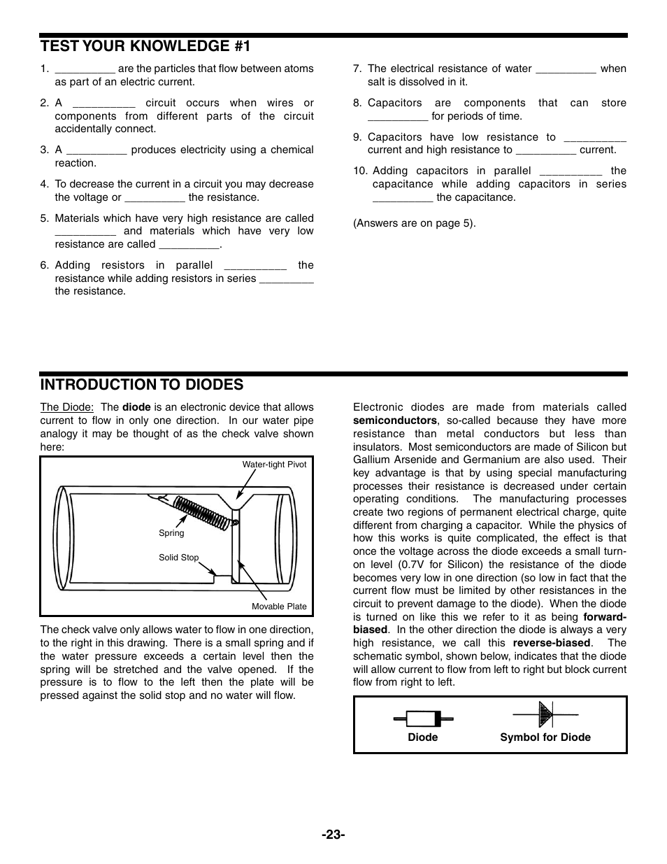 Test your knowledge #1, Introduction to diodes | Elenco Electronic Playground 50-in-1 Experiments User Manual | Page 23 / 72