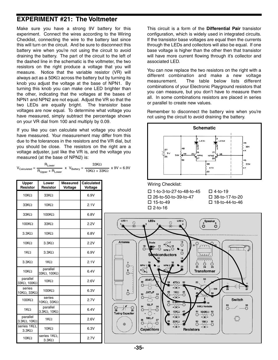 Experiment #21: the voltmeter | Elenco Electronic Playground 50-in-1 Experiments User Manual | Page 35 / 72