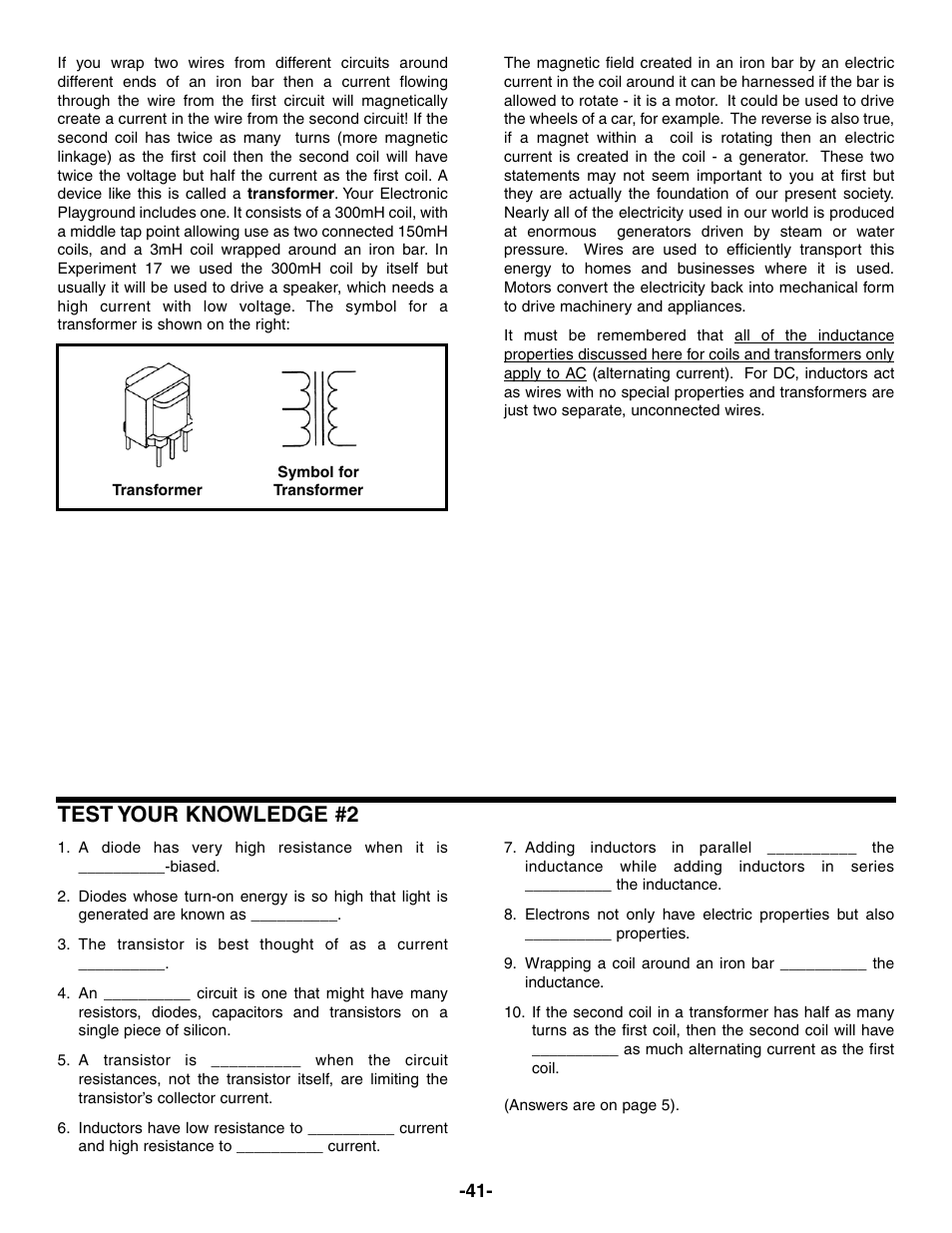 Test your knowledge #2 | Elenco Electronic Playground 50-in-1 Experiments User Manual | Page 41 / 72