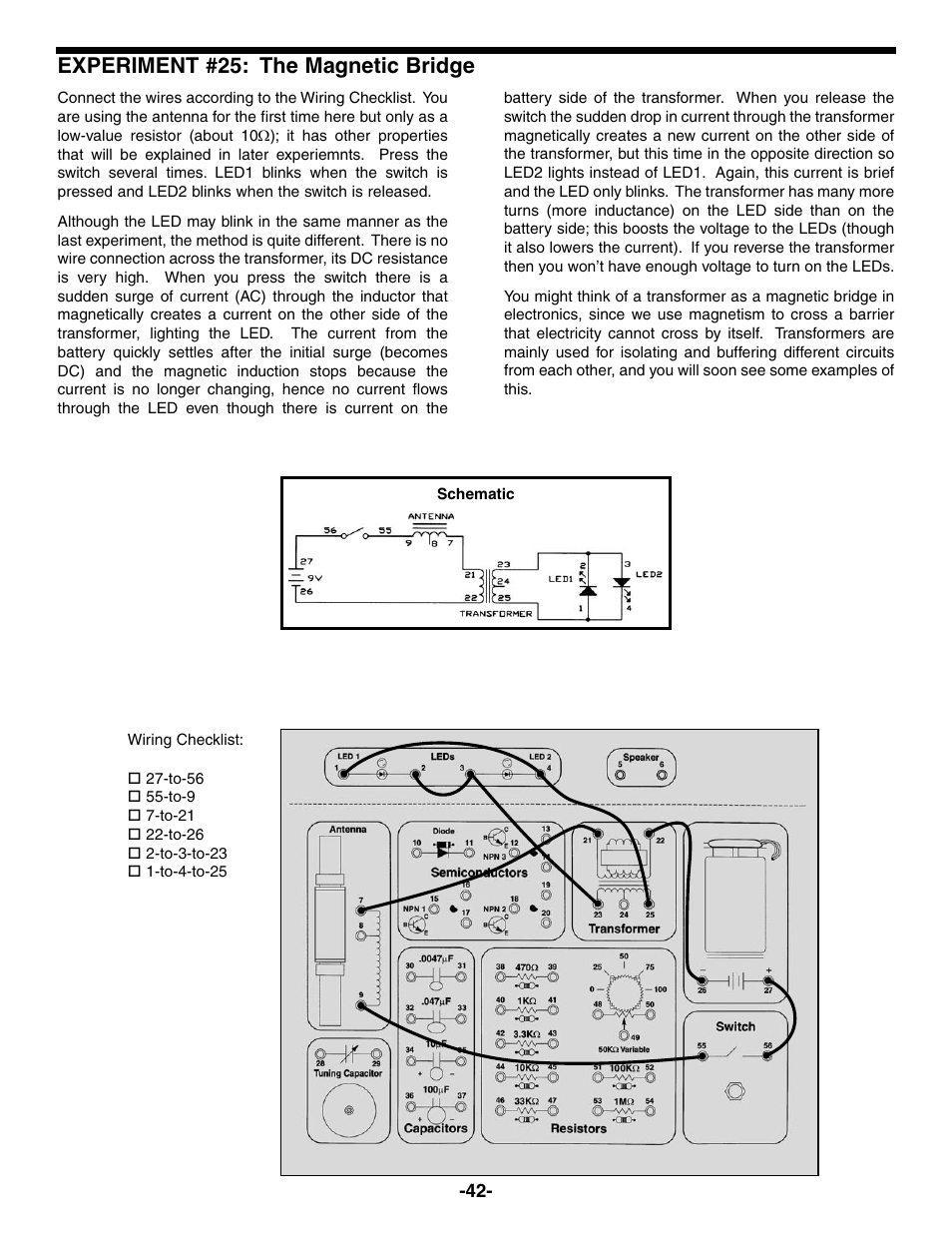 Experiment #25: the magnetic bridge | Elenco Electronic Playground 50-in-1 Experiments User Manual | Page 42 / 72
