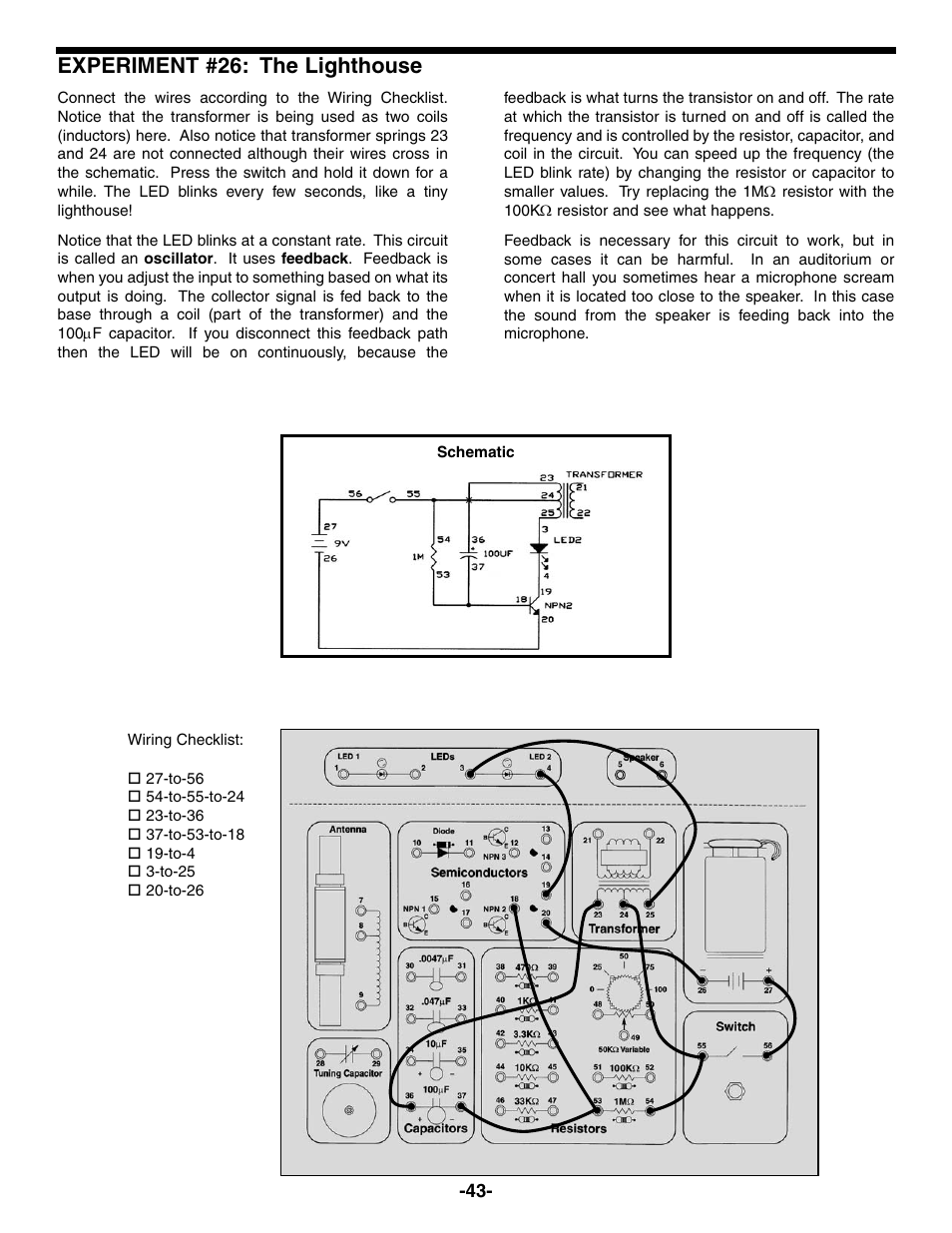 Experiment #26: the lighthouse | Elenco Electronic Playground 50-in-1 Experiments User Manual | Page 43 / 72