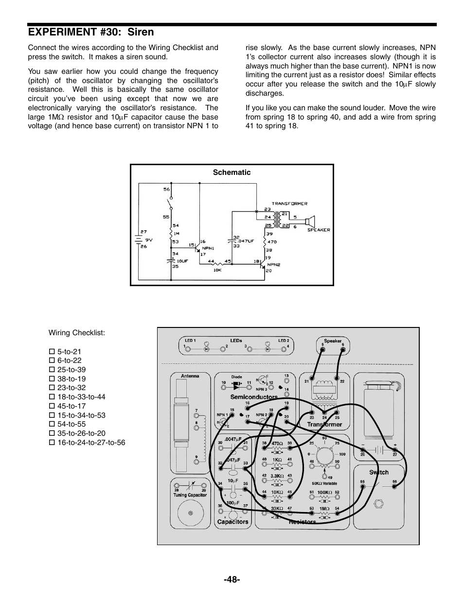 Experiment #30: siren | Elenco Electronic Playground 50-in-1 Experiments User Manual | Page 48 / 72