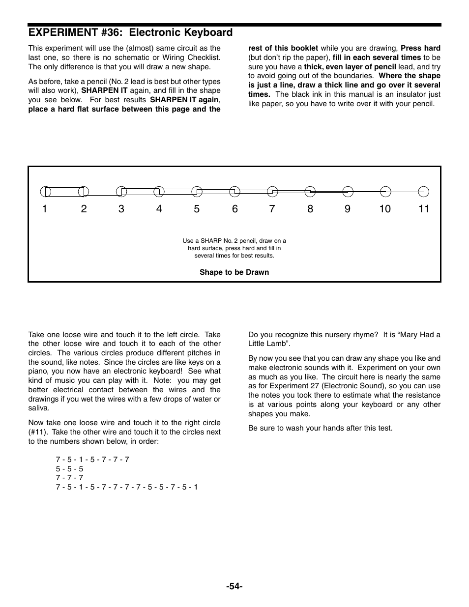 Experiment #36: electronic keyboard | Elenco Electronic Playground 50-in-1 Experiments User Manual | Page 54 / 72