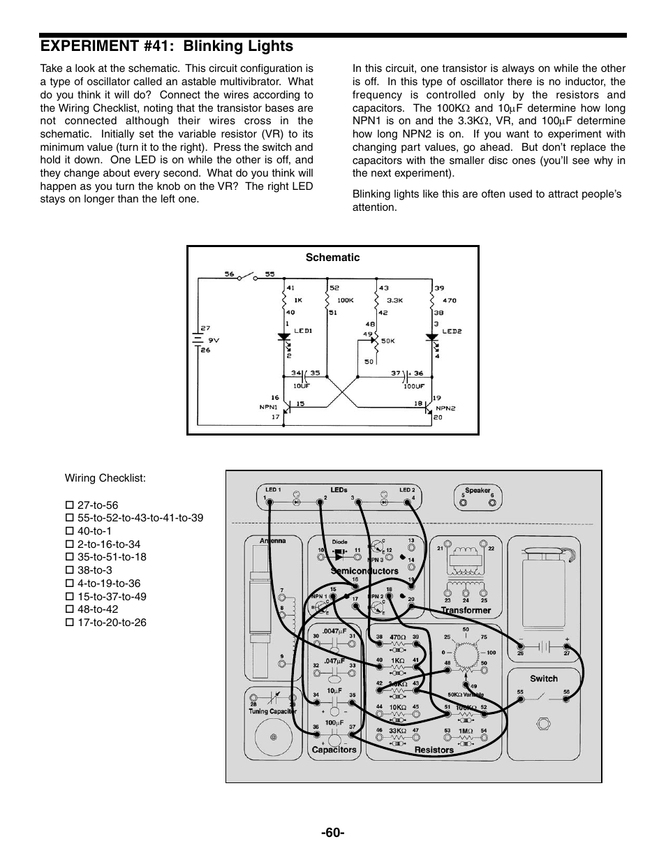 Experiment #41: blinking lights | Elenco Electronic Playground 50-in-1 Experiments User Manual | Page 60 / 72